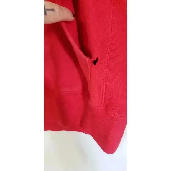 Champion hoodie with logo patches mens size small red thick cotton material - Picture 4 of 7